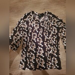 Top Macys Style & Co Womens P-Large Brown Beige White Polka Dot Has Neck Tie EUC